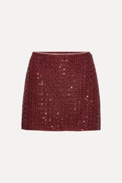 Skirts-ROTATE Birger Christensen Beaded Mini Skirt Bordeaux Zinfandelcolor