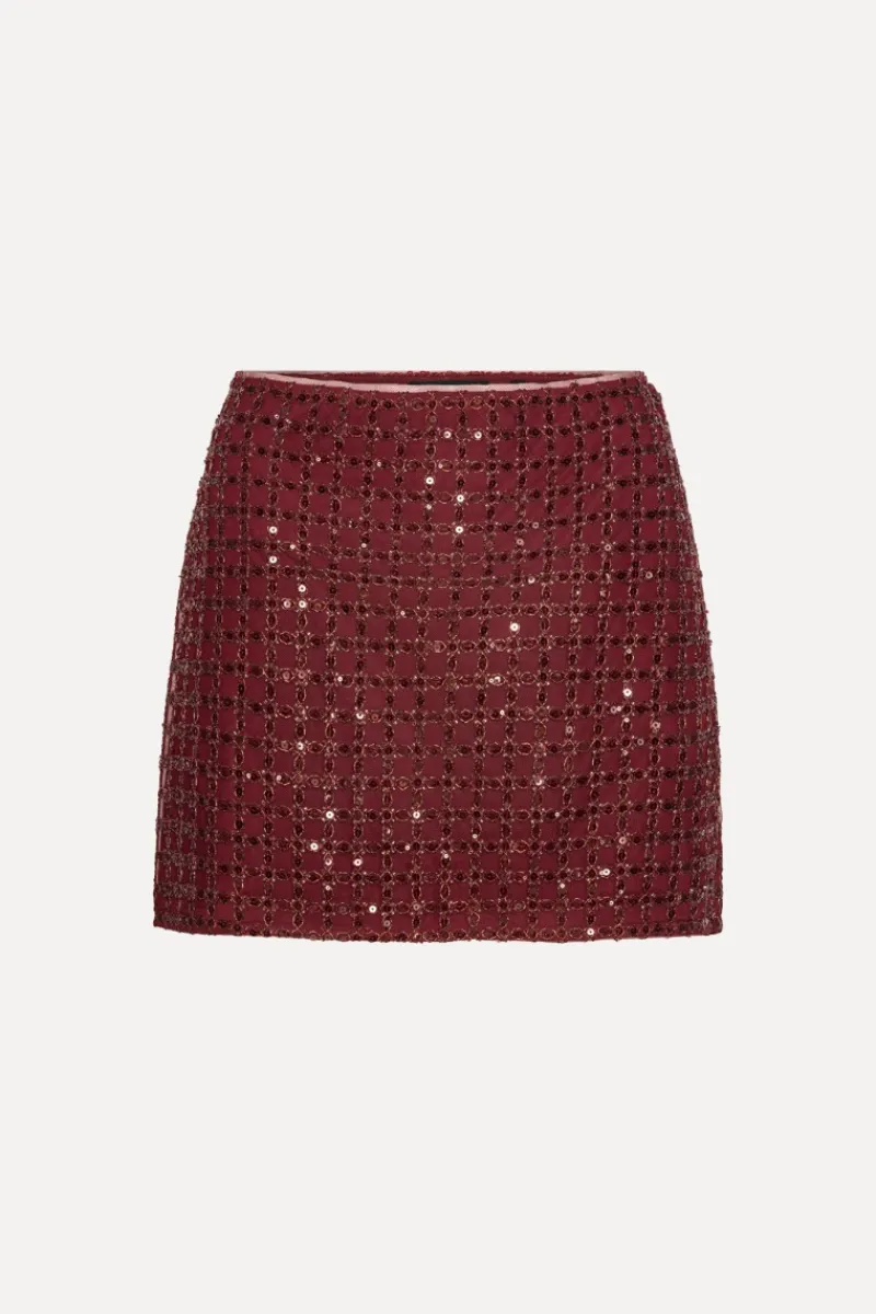 Skirts-ROTATE Birger Christensen Beaded Mini Skirt Bordeaux Zinfandelcolor