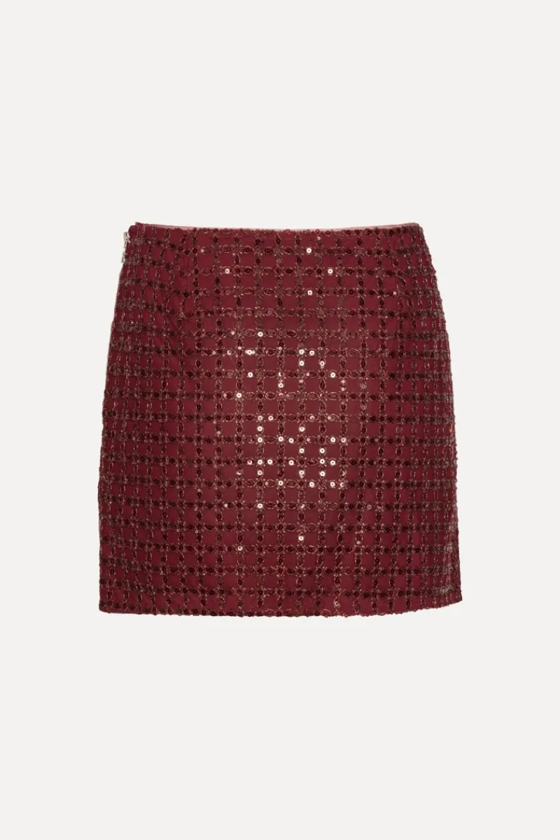 Skirts-ROTATE Birger Christensen Beaded Mini Skirt Bordeaux Zinfandelcolor
