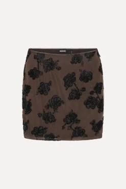 Skirts-ROTATE Birger Christensen Beaded Mini Skirt Dark Brown Molé Comb. color