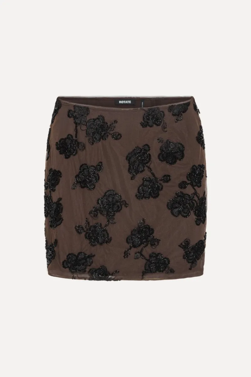 Skirts-ROTATE Birger Christensen Beaded Mini Skirt Dark Brown Molé Comb. color