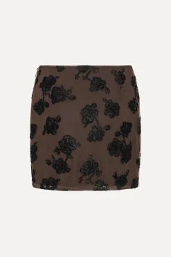 Skirts-ROTATE Birger Christensen Beaded Mini Skirt Dark Brown Molé Comb. color