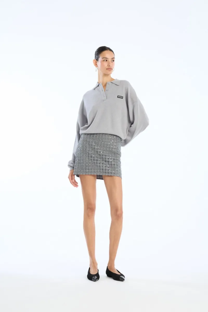 Skirts-ROTATE Birger Christensen Beaded Mini Skirt Grey Castor Gray color