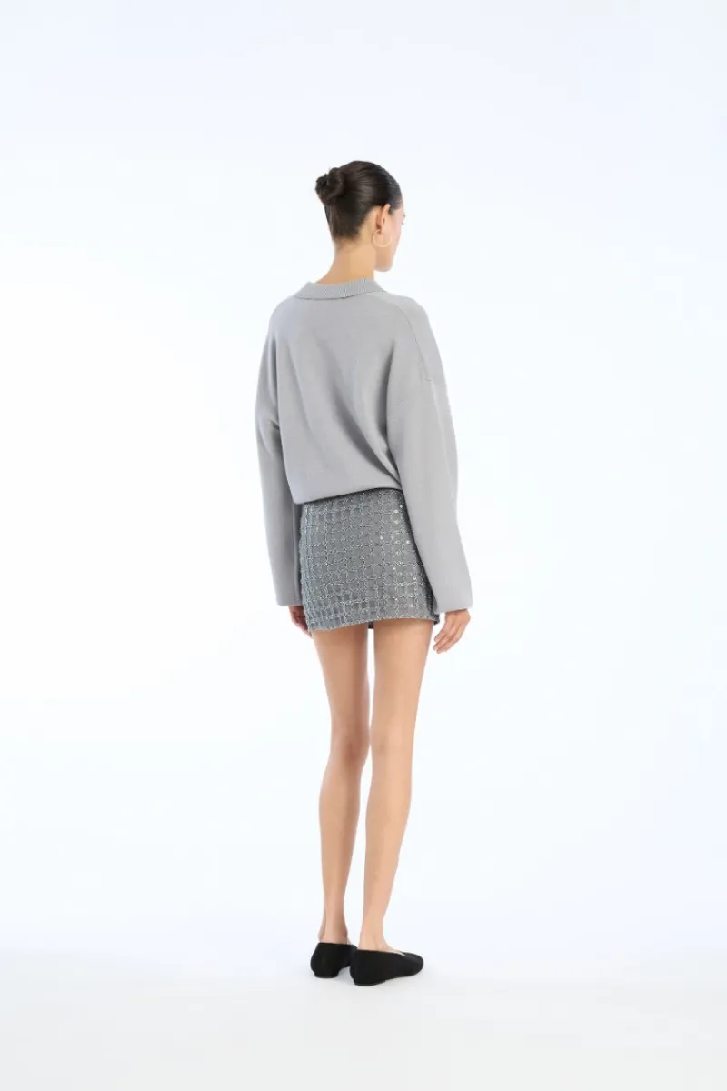 Skirts-ROTATE Birger Christensen Beaded Mini Skirt Grey Castor Gray color
