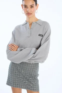 Skirts-ROTATE Birger Christensen Beaded Mini Skirt Grey Castor Gray color