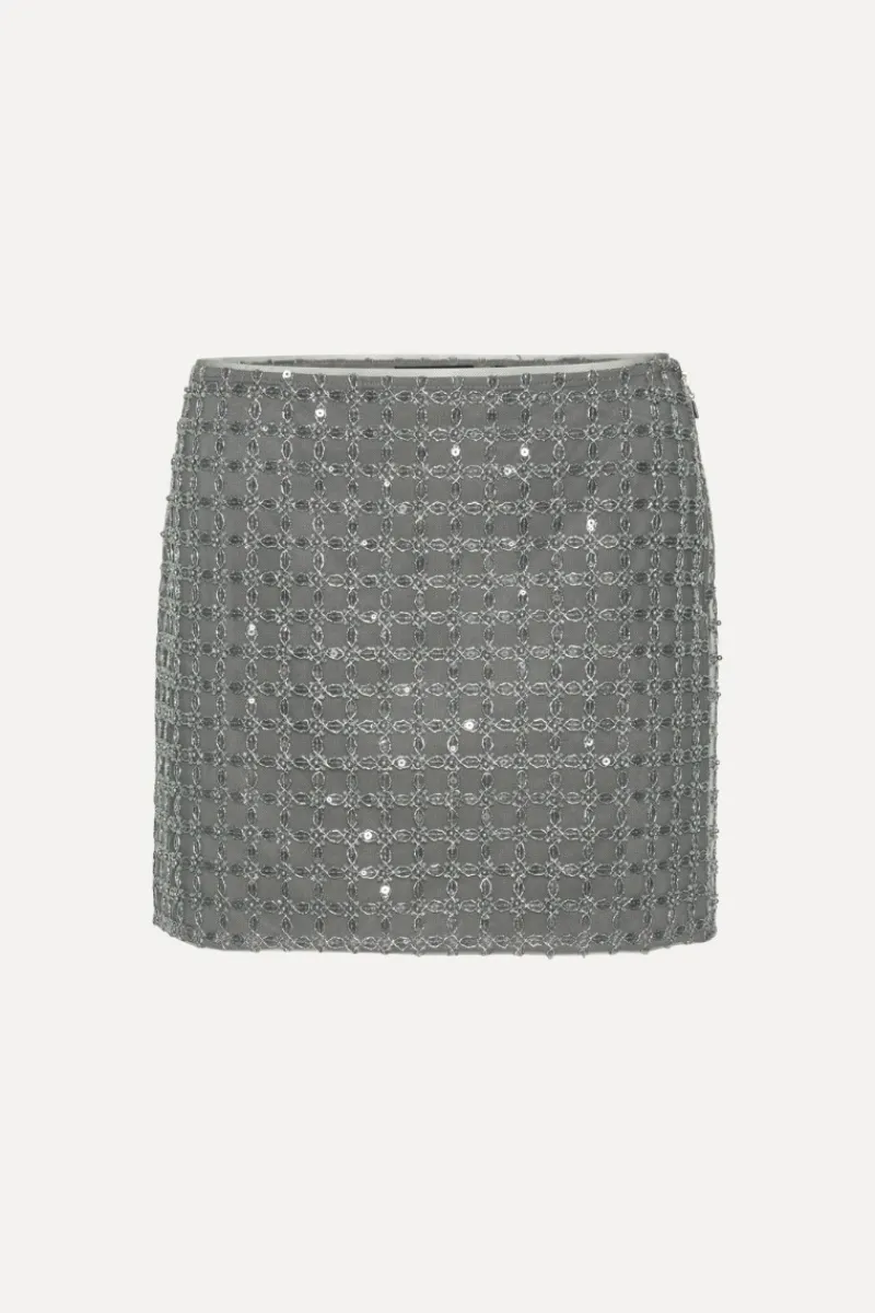 Skirts-ROTATE Birger Christensen Beaded Mini Skirt Grey Castor Gray color