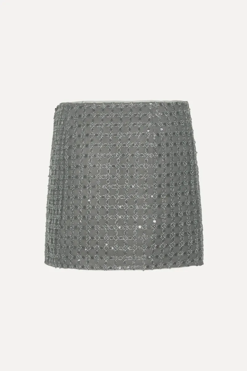 Skirts-ROTATE Birger Christensen Beaded Mini Skirt Grey Castor Gray color
