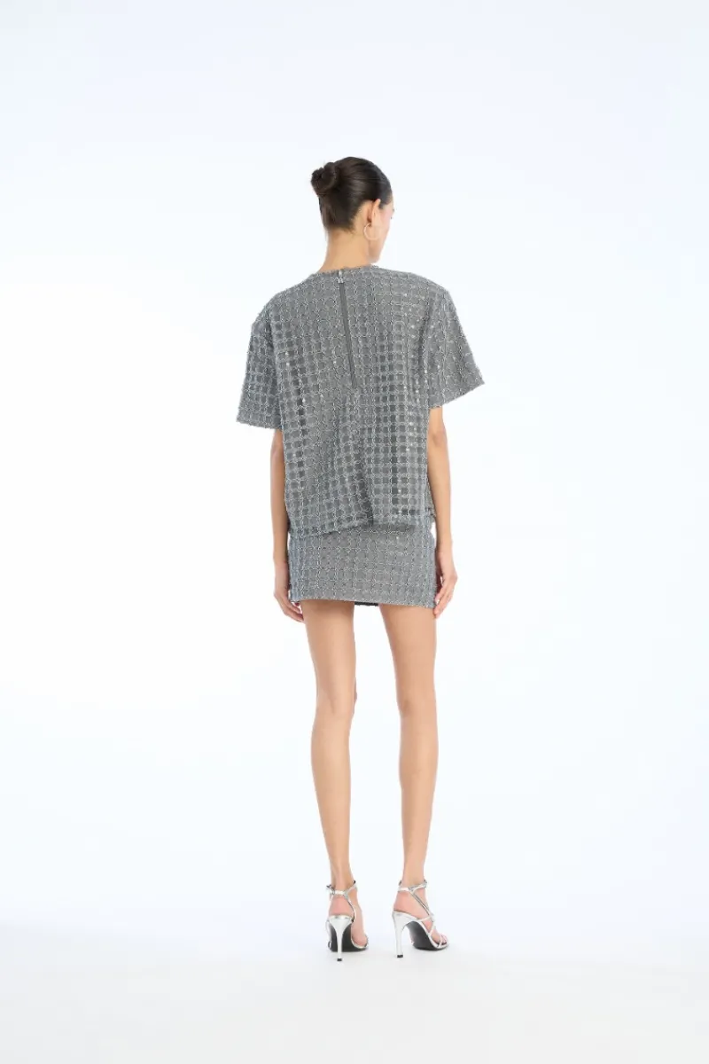 Tops-ROTATE Birger Christensen Beaded Oversized Top Grey Castor Gray color