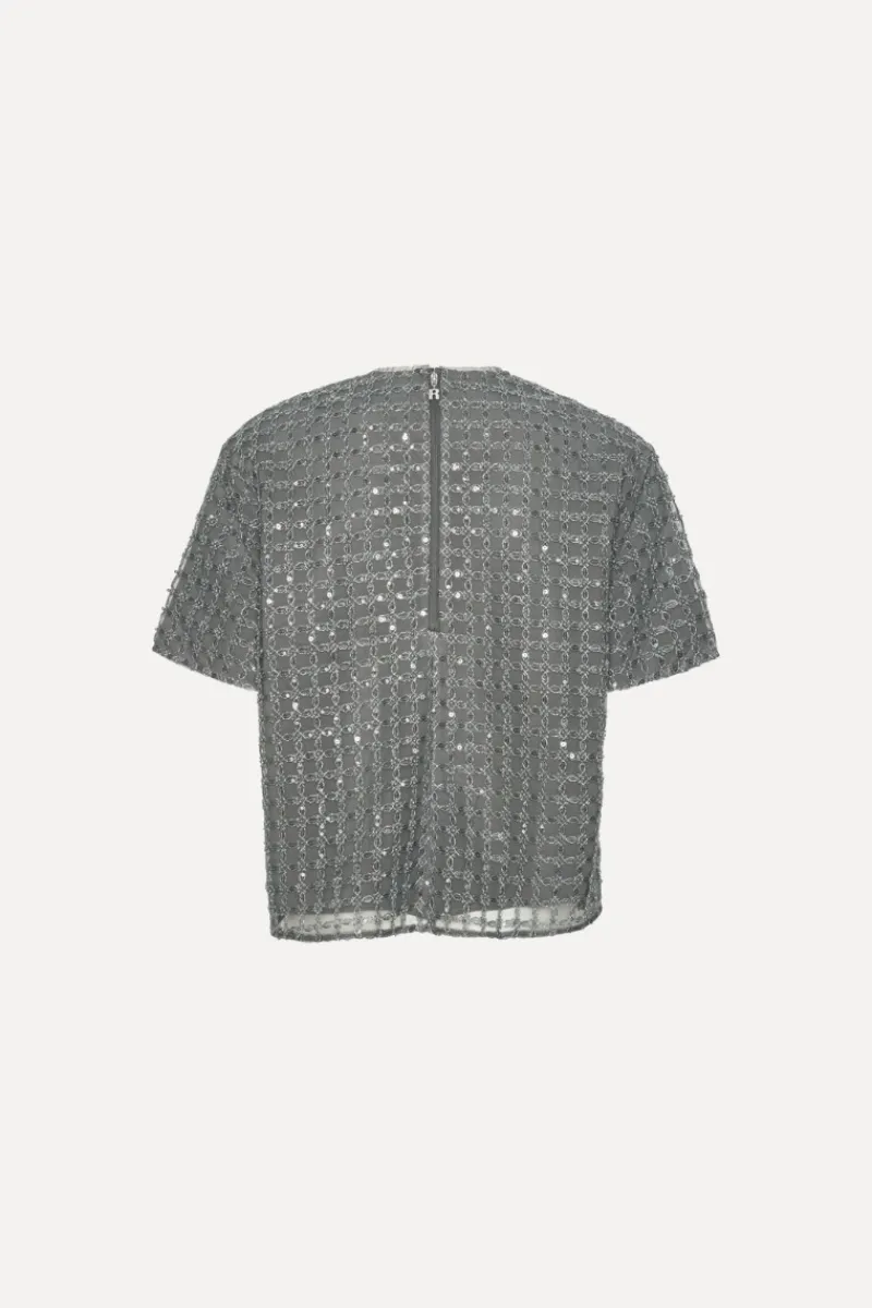 Tops-ROTATE Birger Christensen Beaded Oversized Top Grey Castor Gray color
