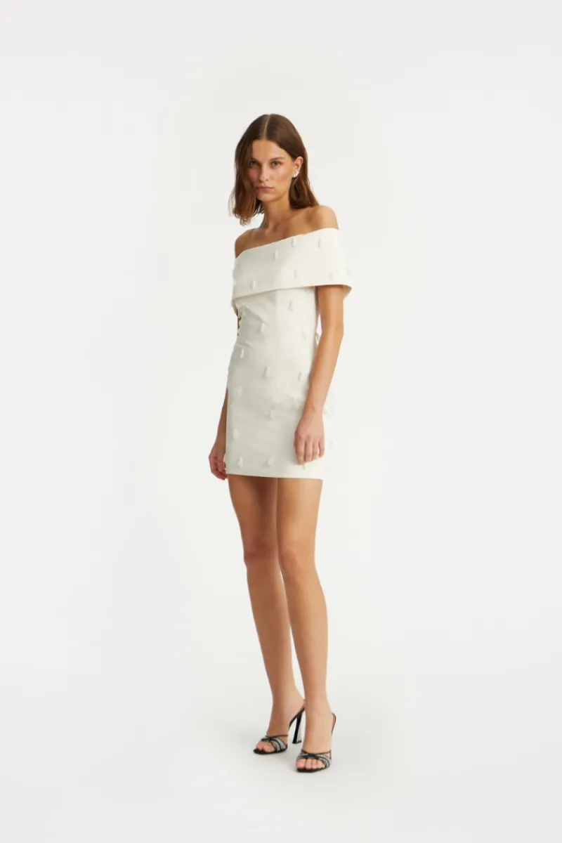 Bridal|Mini Dresses-ROTATE Birger Christensen Beaded Satin Mini Dress Creme White Egret color