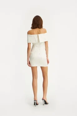 Bridal|Mini Dresses-ROTATE Birger Christensen Beaded Satin Mini Dress Creme White Egret color