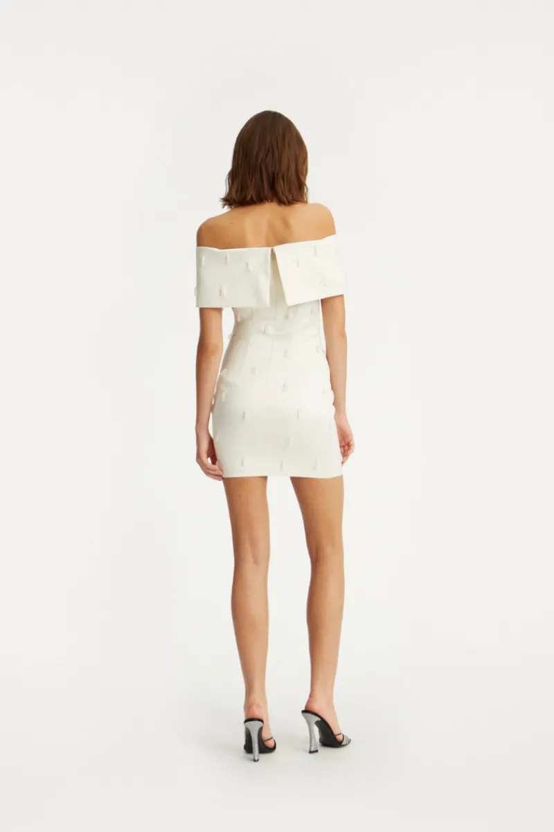 Bridal|Mini Dresses-ROTATE Birger Christensen Beaded Satin Mini Dress Creme White Egret color