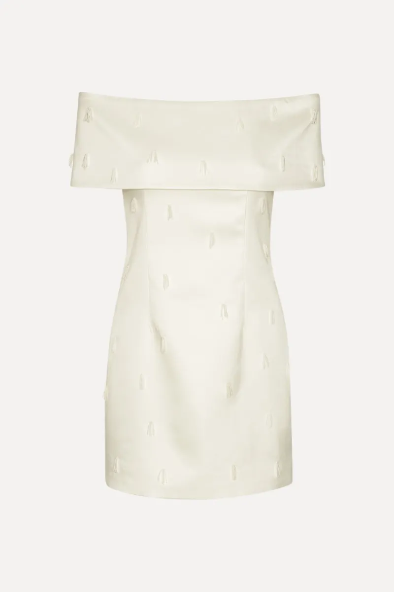 Bridal|Mini Dresses-ROTATE Birger Christensen Beaded Satin Mini Dress Creme White Egret color