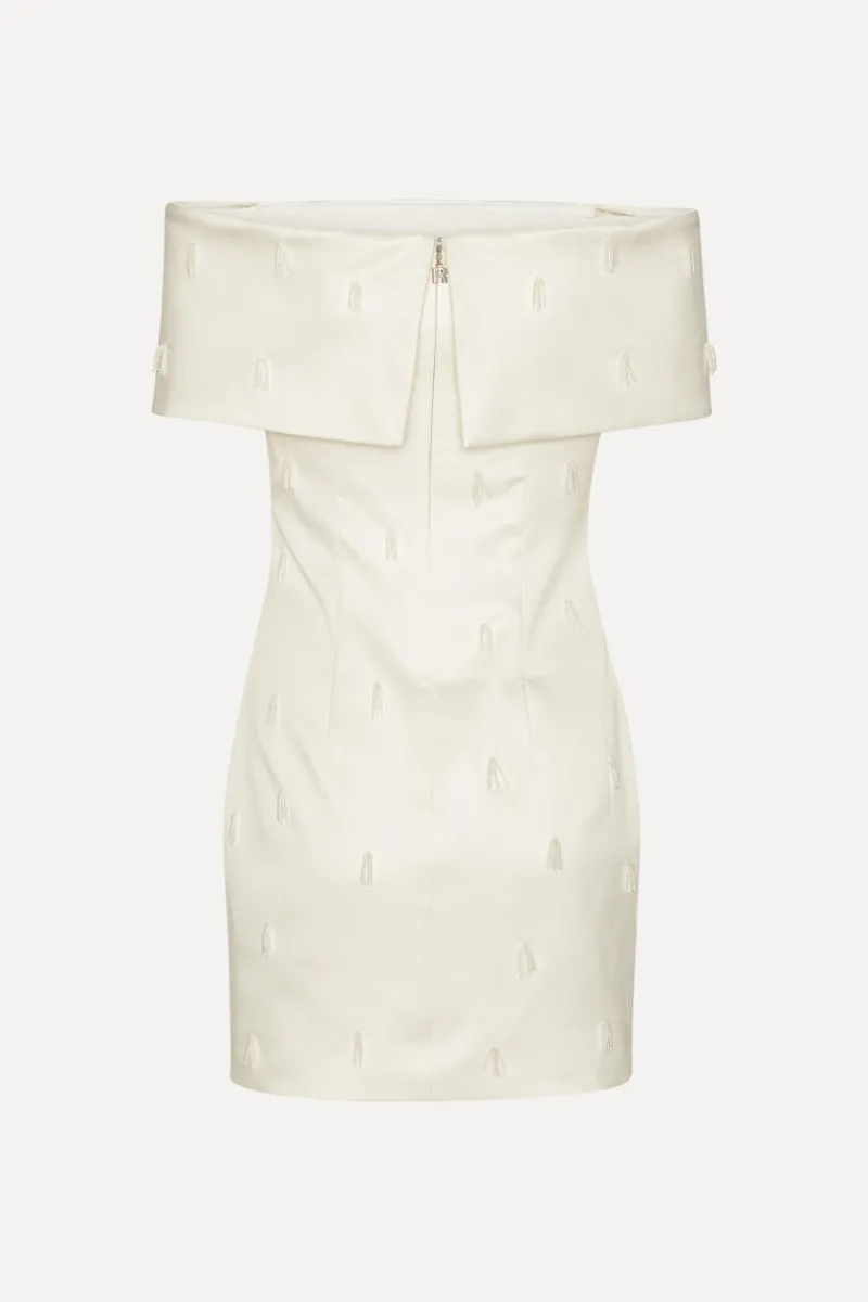 Bridal|Mini Dresses-ROTATE Birger Christensen Beaded Satin Mini Dress Creme White Egret color