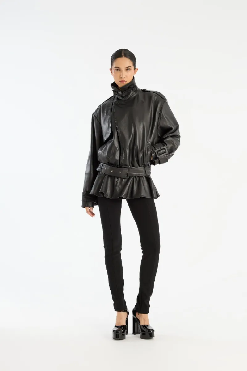Outerwear-ROTATE Birger Christensen Biker Leather Jacket Black Black color