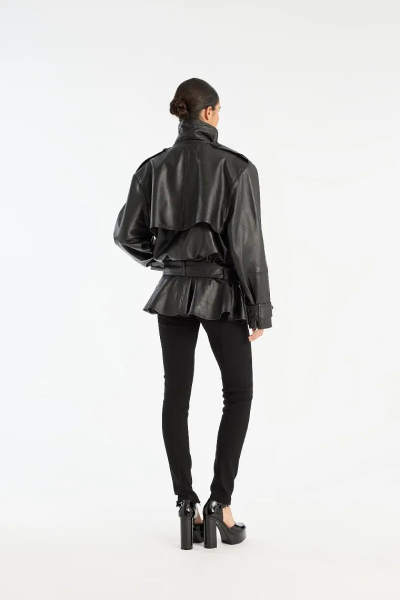 Outerwear-ROTATE Birger Christensen Biker Leather Jacket Black Black color