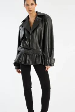 Outerwear-ROTATE Birger Christensen Biker Leather Jacket Black Black color