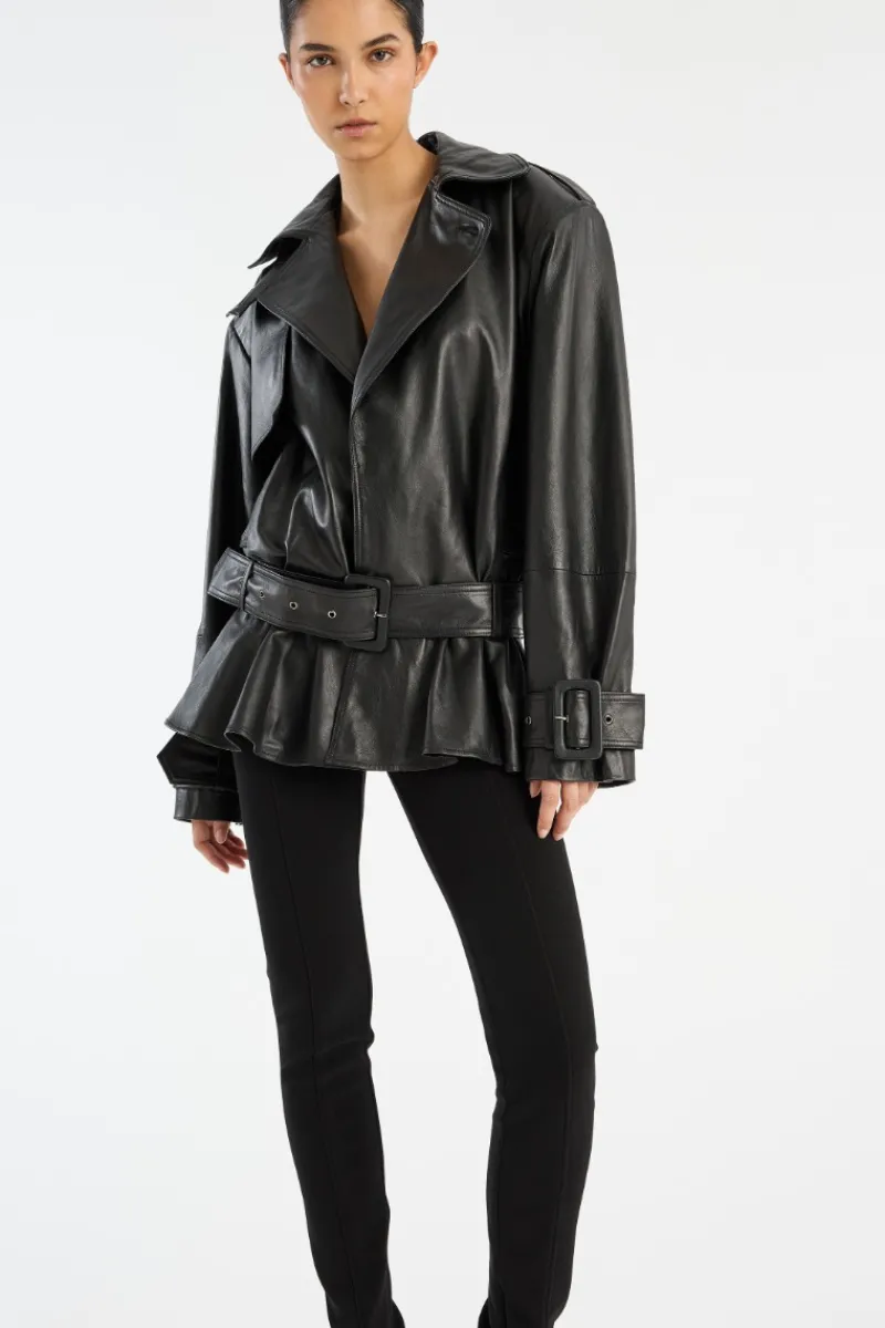 Outerwear-ROTATE Birger Christensen Biker Leather Jacket Black Black color