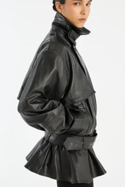 Outerwear-ROTATE Birger Christensen Biker Leather Jacket Black Black color