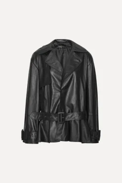 Outerwear-ROTATE Birger Christensen Biker Leather Jacket Black Black color