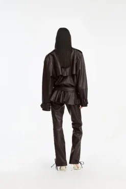 Outerwear-ROTATE Birger Christensen Biker Leather Jacket Dark Brown Molé color