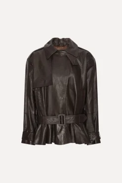 Outerwear-ROTATE Birger Christensen Biker Leather Jacket Dark Brown Molé color