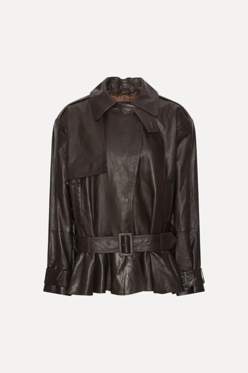 Outerwear-ROTATE Birger Christensen Biker Leather Jacket Dark Brown Molé color