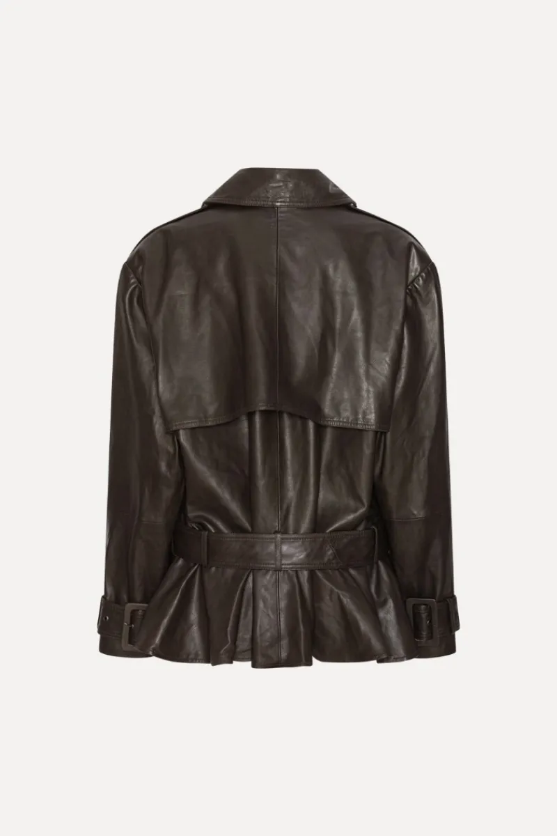 Outerwear-ROTATE Birger Christensen Biker Leather Jacket Dark Brown Molé color