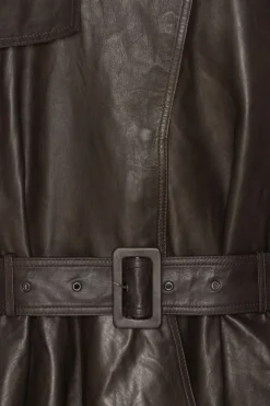 Outerwear-ROTATE Birger Christensen Biker Leather Jacket Dark Brown Molé color