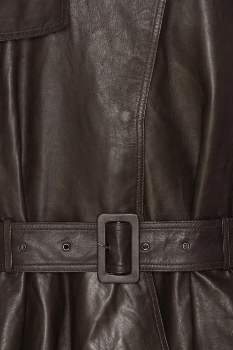 Outerwear-ROTATE Birger Christensen Biker Leather Jacket Dark Brown Molé color