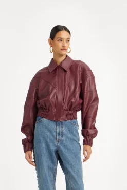 Outerwear-ROTATE Birger Christensen Bomber Jacket Bordeaux Zinfandelcolor