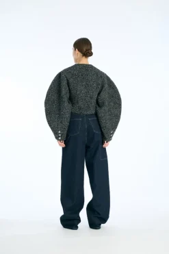 Tops|Outerwear-ROTATE Birger Christensen Boucle Short Jacket Dark Grey Gray Pinstripe color