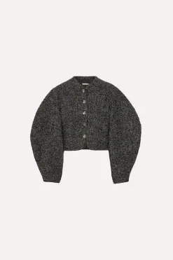 Tops|Outerwear-ROTATE Birger Christensen Boucle Short Jacket Dark Grey Gray Pinstripe color