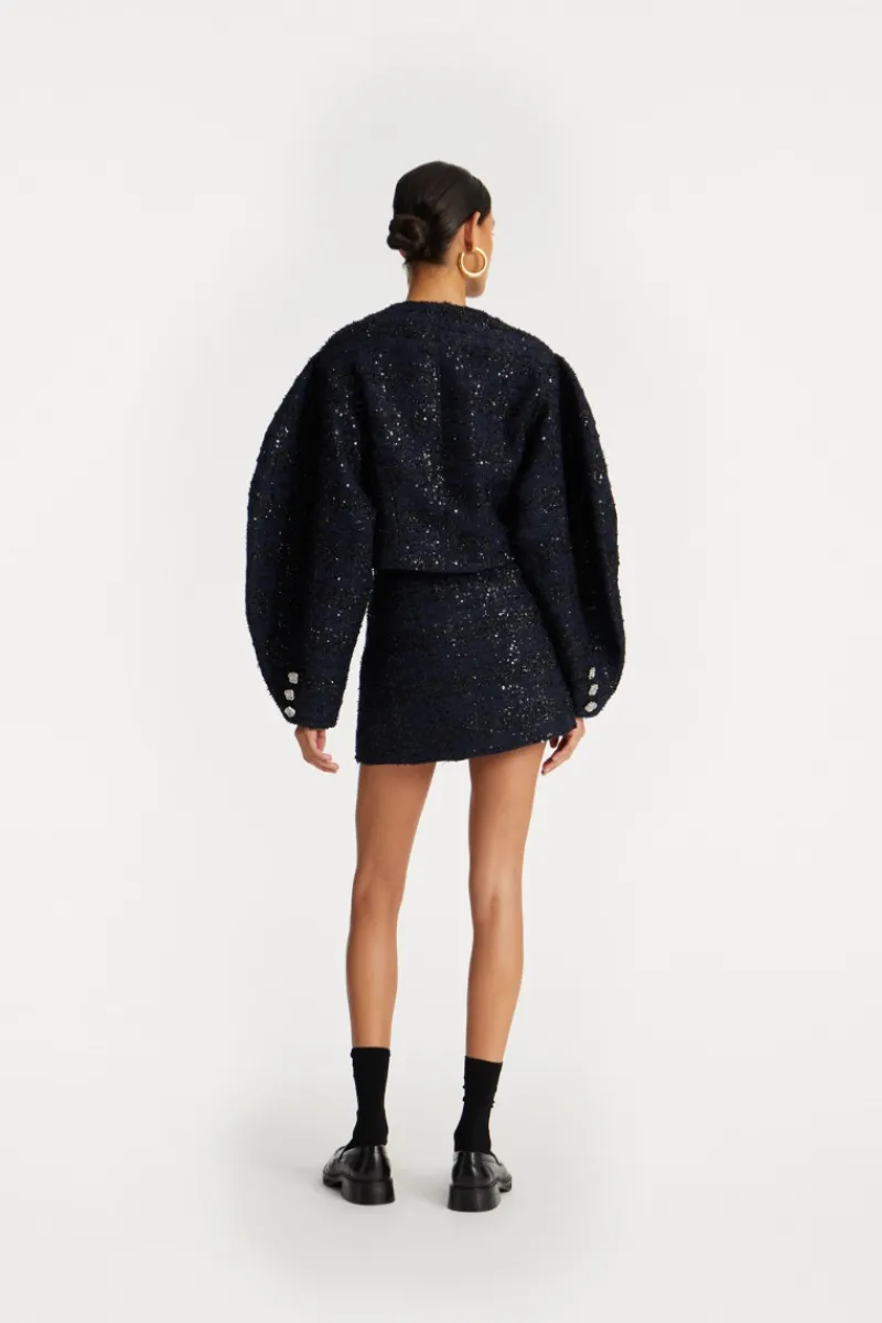 Outerwear-ROTATE Birger Christensen Boucle Short Jacket Dark Blue Navy Blazer color
