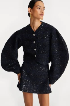 Outerwear-ROTATE Birger Christensen Boucle Short Jacket Dark Blue Navy Blazer color