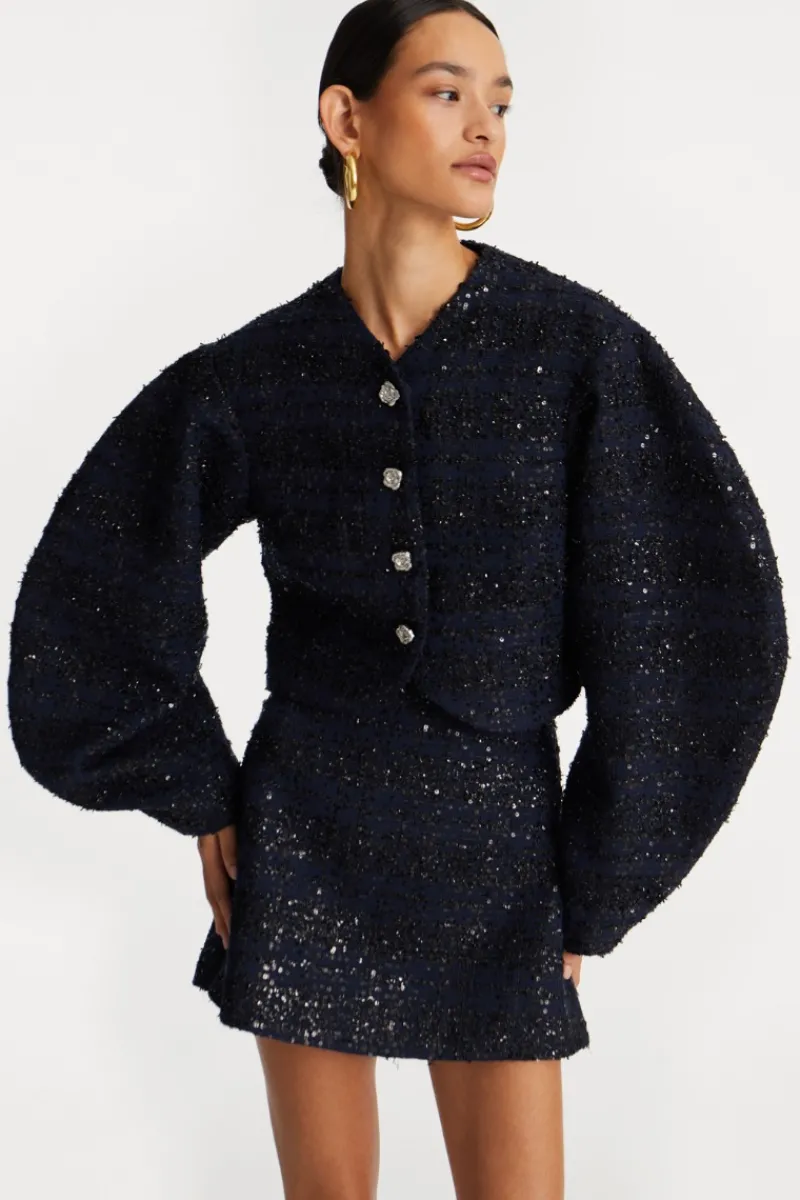 Outerwear-ROTATE Birger Christensen Boucle Short Jacket Dark Blue Navy Blazer color