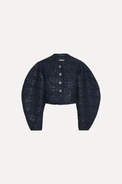 Outerwear-ROTATE Birger Christensen Boucle Short Jacket Dark Blue Navy Blazer color