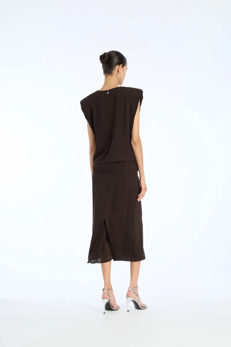 Tops-ROTATE Birger Christensen Boxy Top With Insert Dark Brown Molé color