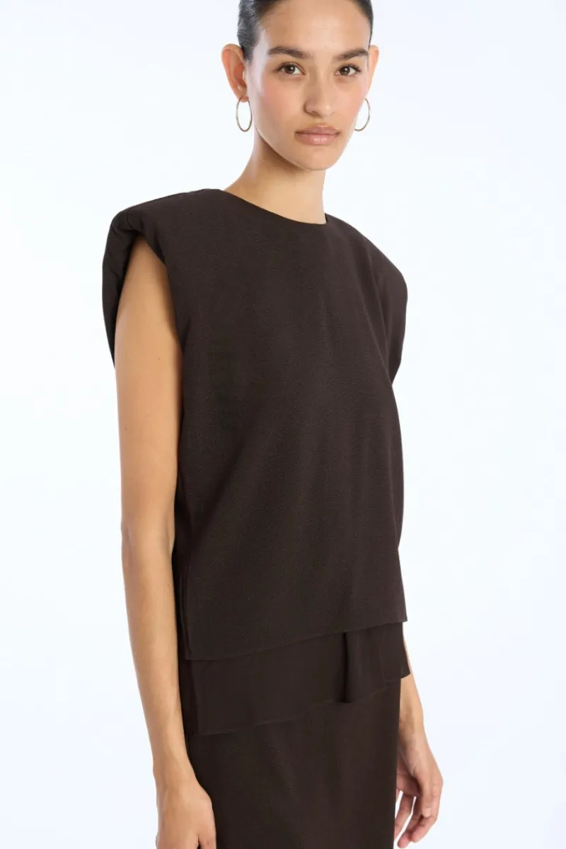 Tops-ROTATE Birger Christensen Boxy Top With Insert Dark Brown Molé color