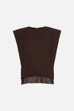 Tops-ROTATE Birger Christensen Boxy Top With Insert Dark Brown Molé color