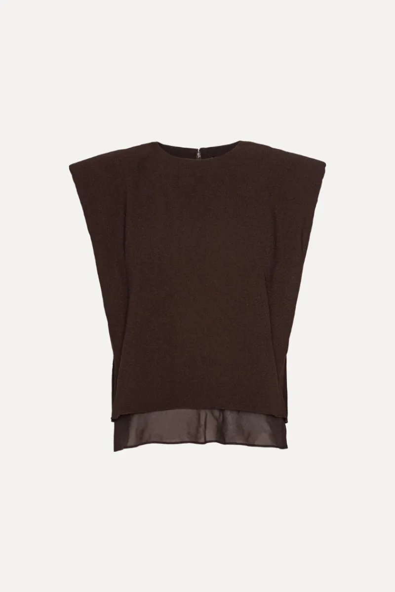 Tops-ROTATE Birger Christensen Boxy Top With Insert Dark Brown Molé color