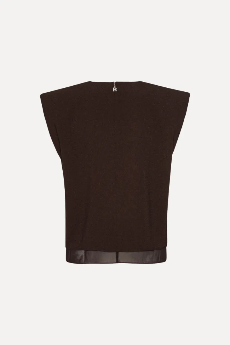 Tops-ROTATE Birger Christensen Boxy Top With Insert Dark Brown Molé color