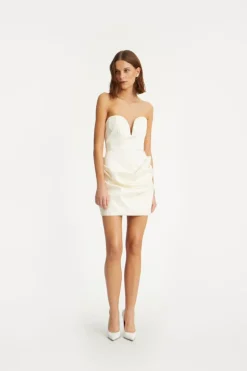 Bridal|Mini Dresses-ROTATE Birger Christensen Bustier Mini Dress Creme White Egret color