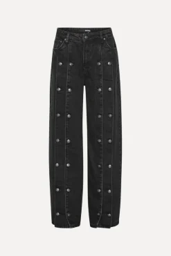 Pants-ROTATE Birger Christensen Button Detail Wide Jeans Black Black Denim color