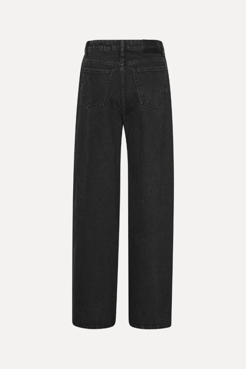 Pants-ROTATE Birger Christensen Button Detail Wide Jeans Black Black Denim color