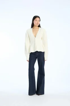 Knitwear|Tops-ROTATE Birger Christensen Cardigan W/ Peplum Creme Egret color