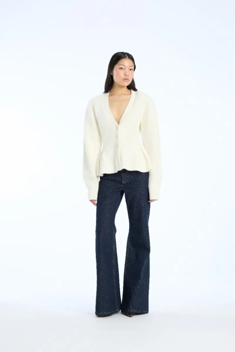 Knitwear|Tops-ROTATE Birger Christensen Cardigan W/ Peplum Creme Egret color