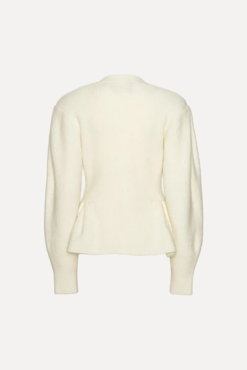 Knitwear|Tops-ROTATE Birger Christensen Cardigan W/ Peplum Creme Egret color