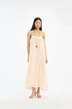 Dresses-ROTATE Birger Christensen Chiffon A-Line Dress Light Pink Vanilla CreamVanilla Cream color