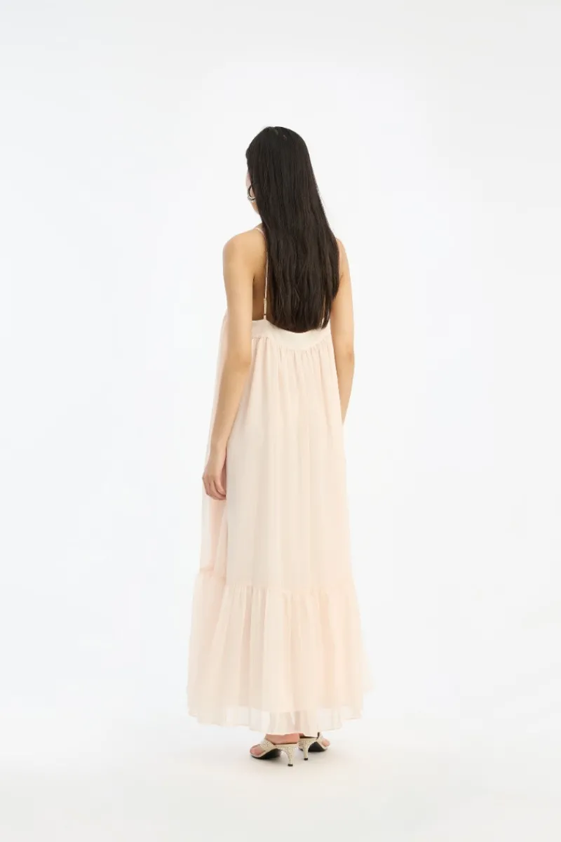 Dresses-ROTATE Birger Christensen Chiffon A-Line Dress Light Pink Vanilla CreamVanilla Cream color